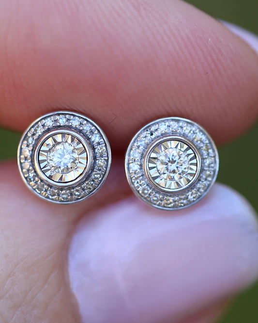 Natural Diamond Cluster Target Studs, 9ct White Gold, 7.5mm wide, 1.38g