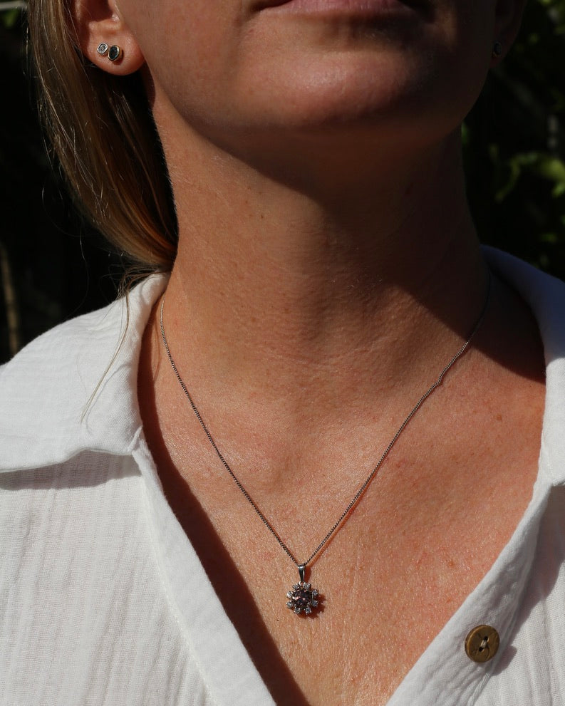 1.53ct Australian Zircon and Diamond Pendant, 14ct White Gold, 1.87g