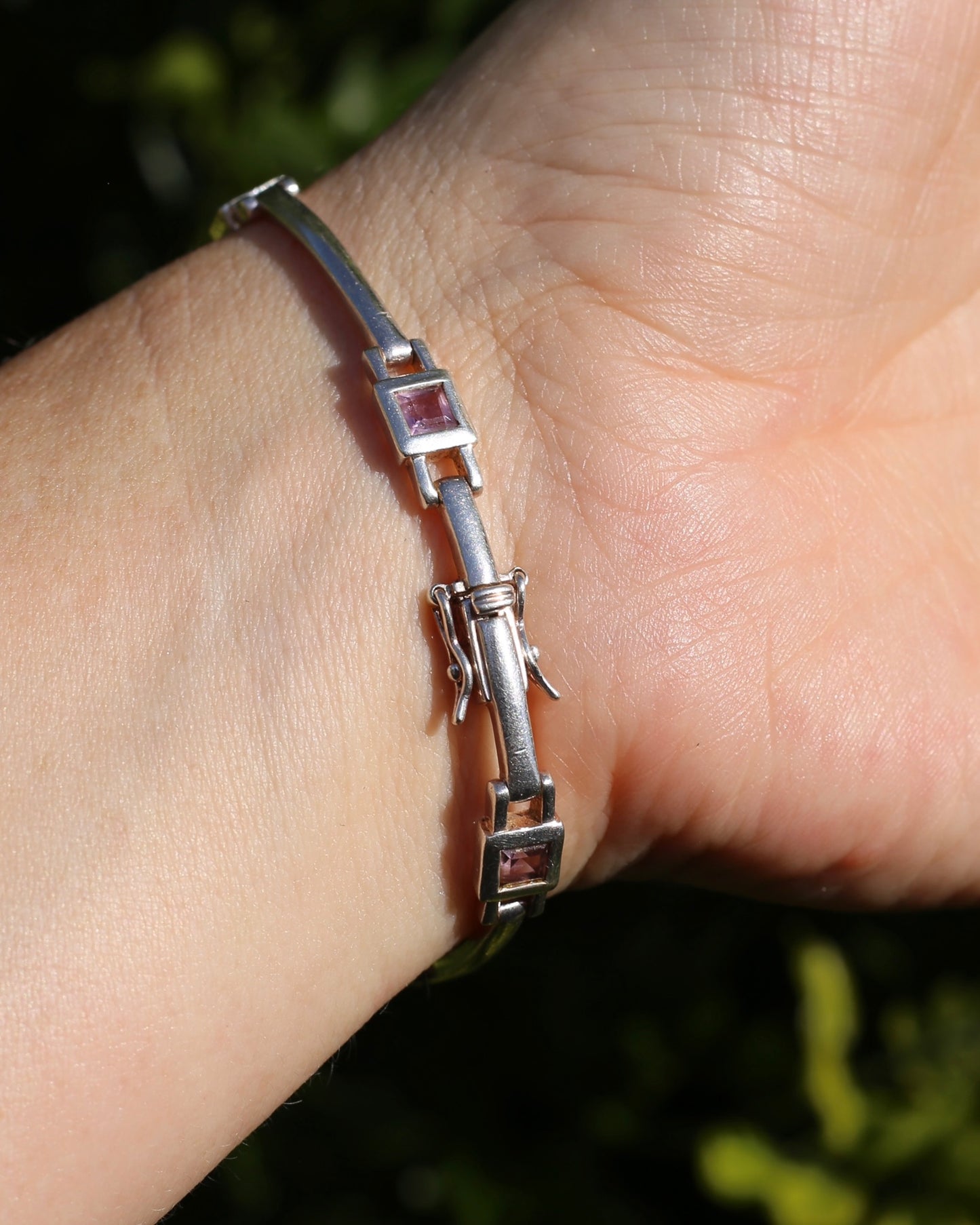 Bezel Set Amethyst Silver Bracelet with Double Safety Clasp, 12.2g