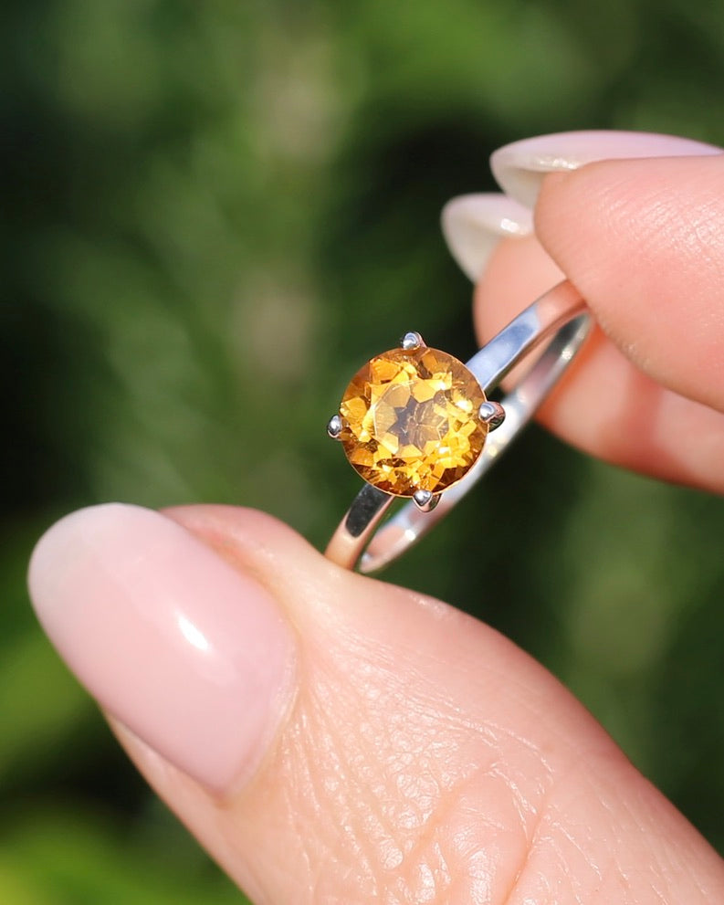 Vibrant Orange Citrine Ring, Sterling Silver, size P or 7.5, 3.1g