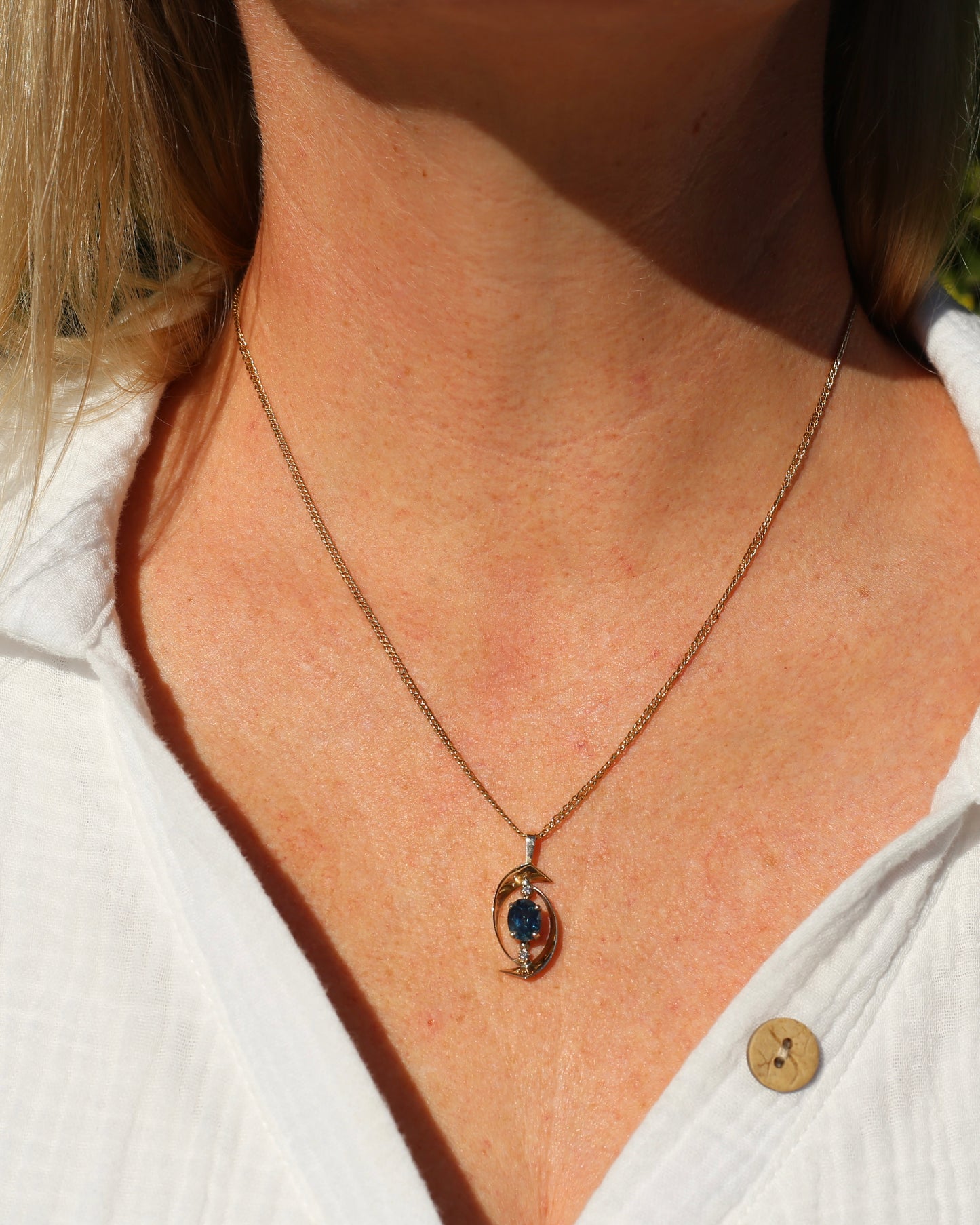 1.5ct Natural Blue Sapphire and Diamond Vintage Pendant, 9ct Yellow Gold, 1.57g