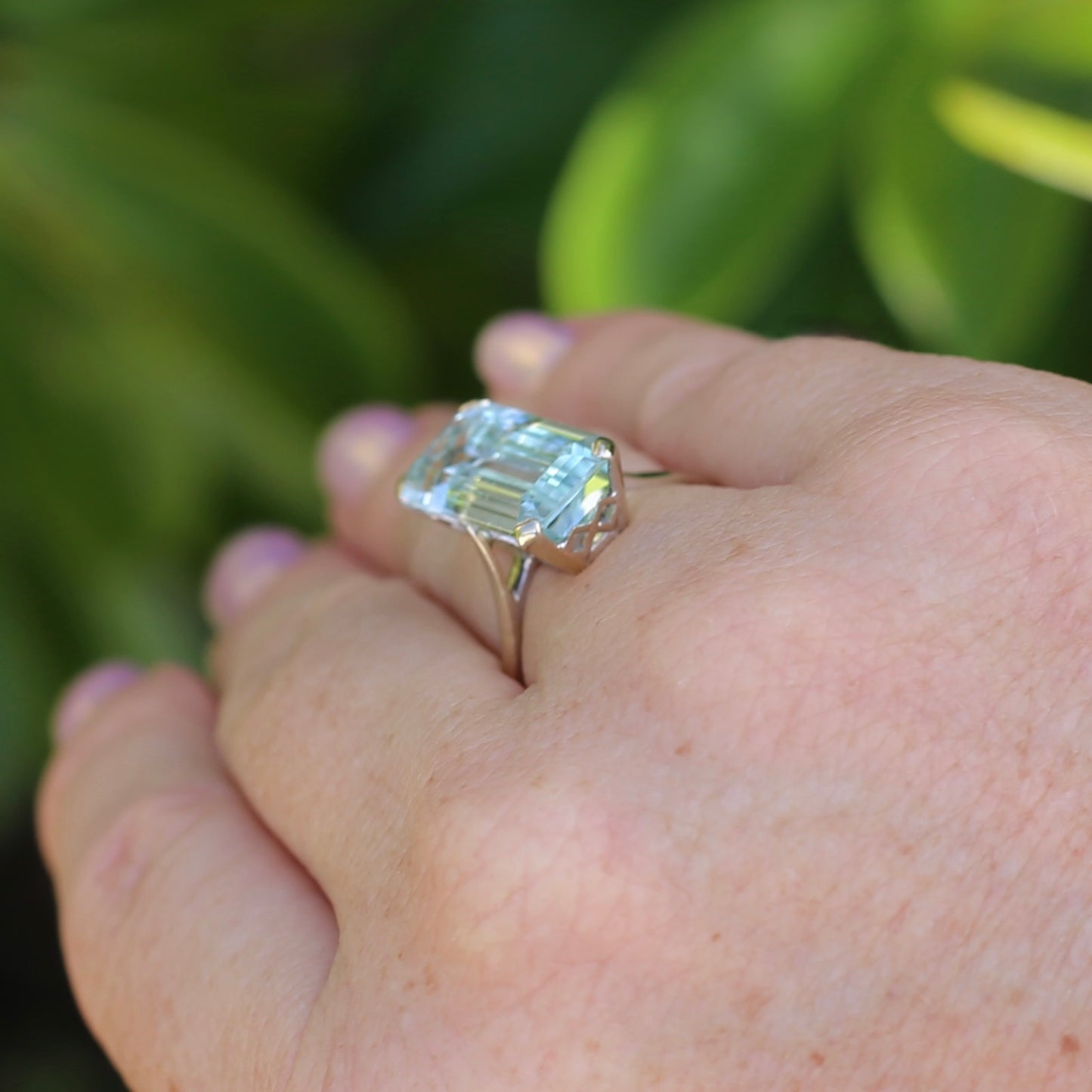 8.46ct Rectangular Step Cut Aquamarine in Hand Made French 18ct White Gold, size U1/2 (offering a free re-size on this)