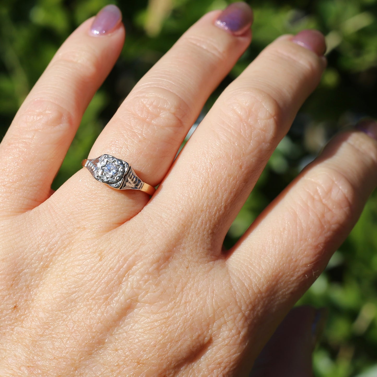 1930s Art Deco Inspired Platinum and 18ct Gold Solitaire Ring, size N or almost 6.75