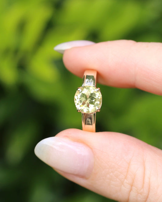 8mm Lemon Quartz Solitaire, 9ct Yellow Gold, Size P or 7.5