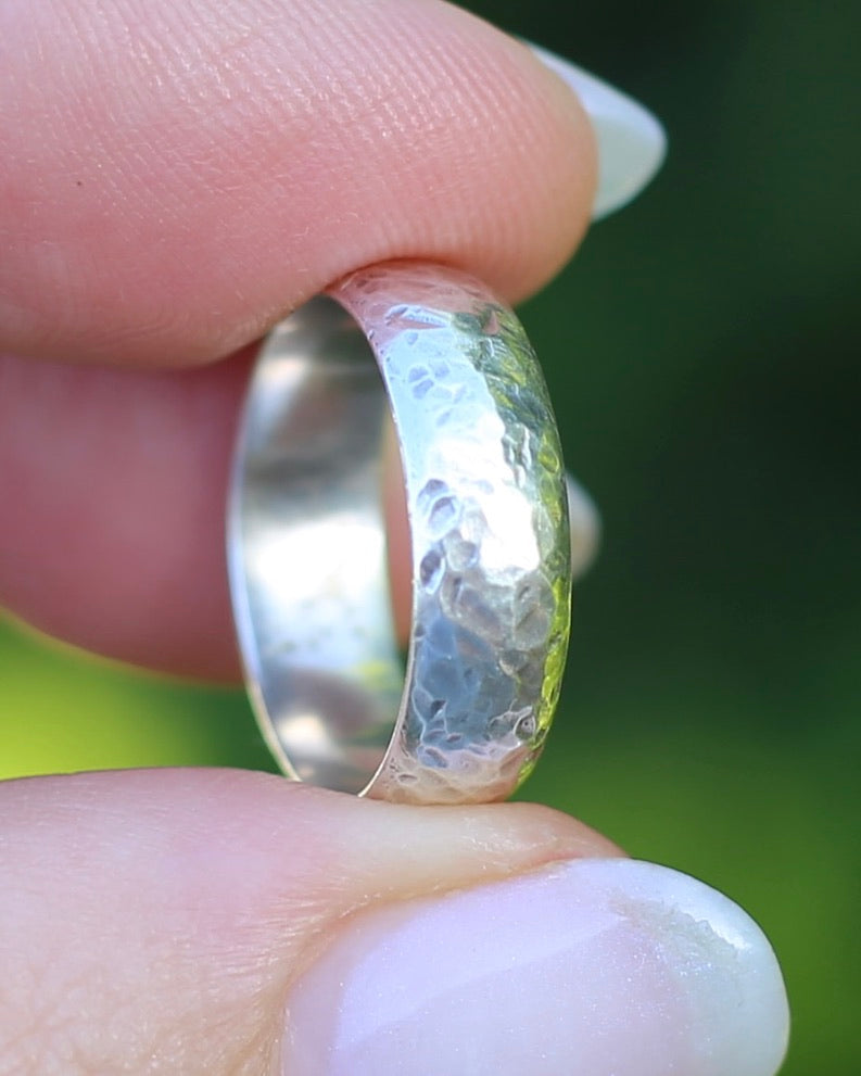 Textured, Hammered Finish Half Round Band, Sterling Silver, size L1/2 or 6 - will fit more like K1/2 or 5.5 due to width, 3.17g