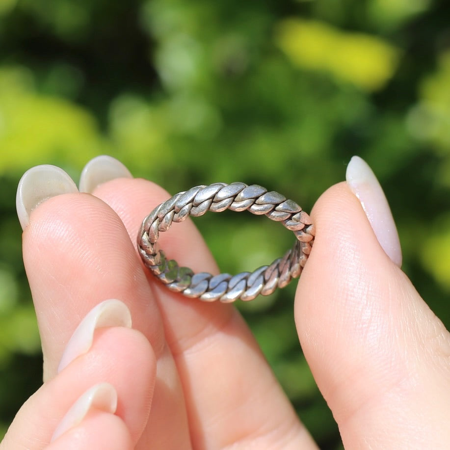 Rustic Silver Rope Ring, Sterling Silver, size R or 8.5