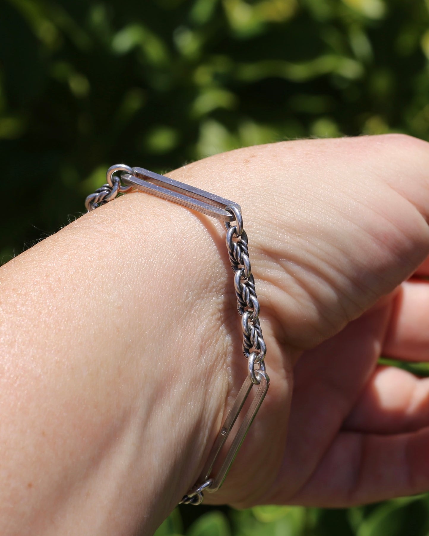 Love Link and Trombone Link Bracelet or Extender with Albert Clasp, Sterling Silver, 7.75 inches or 19.5cm, 11.88g