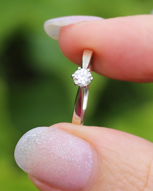 0.25ct Natural Diamond Solitaire, 18ct White Gold, 6 Claw, size L or 5.75, 2.09g