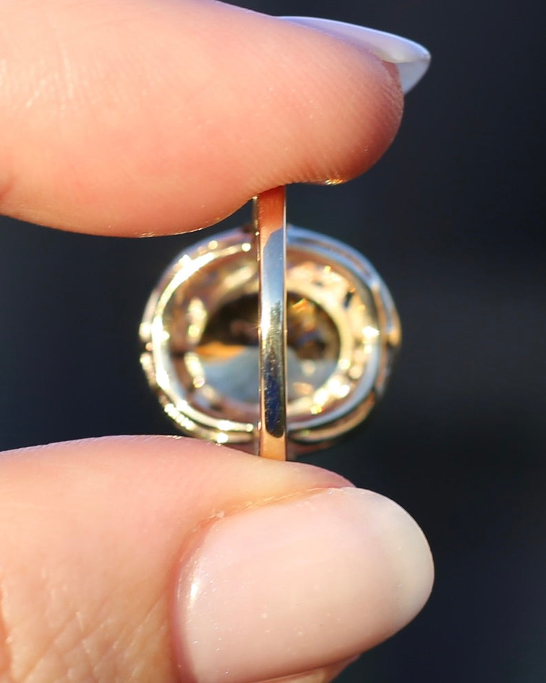 6.9ct Oval Natural Zircon in Raised Filigree Setting, 10ct Yellow Gold, size M1/2 or 6.5, 4.83g