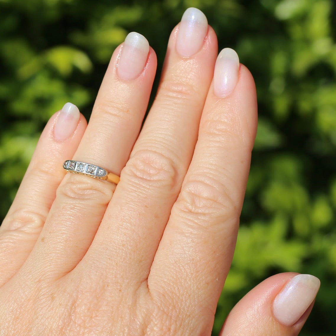 1930s Old Cut 5 Stone Diamond Ring, Platinum and 18ct Yellow Gold, size L or 5.75