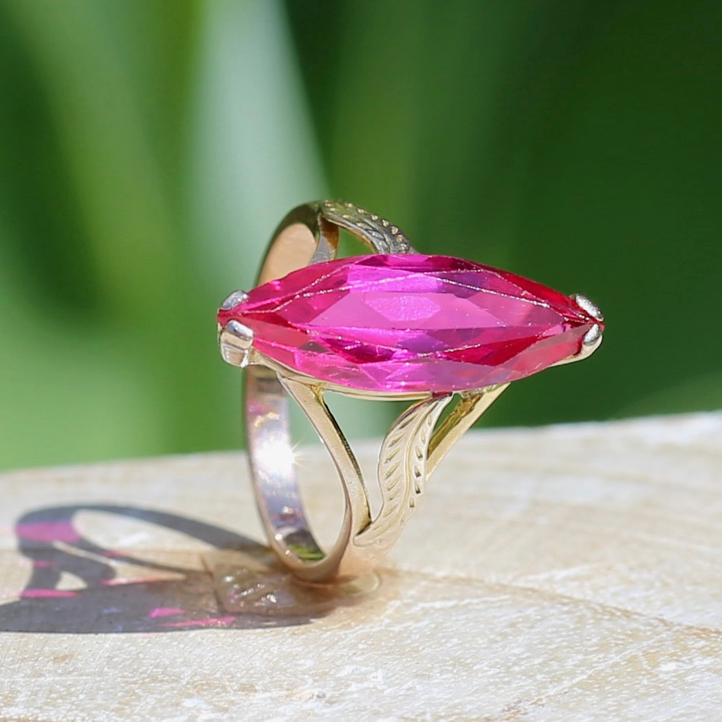 Mid Century Russian Synthetic Ruby Ring, 14ct Rosey Gold, size L1/2 or 6