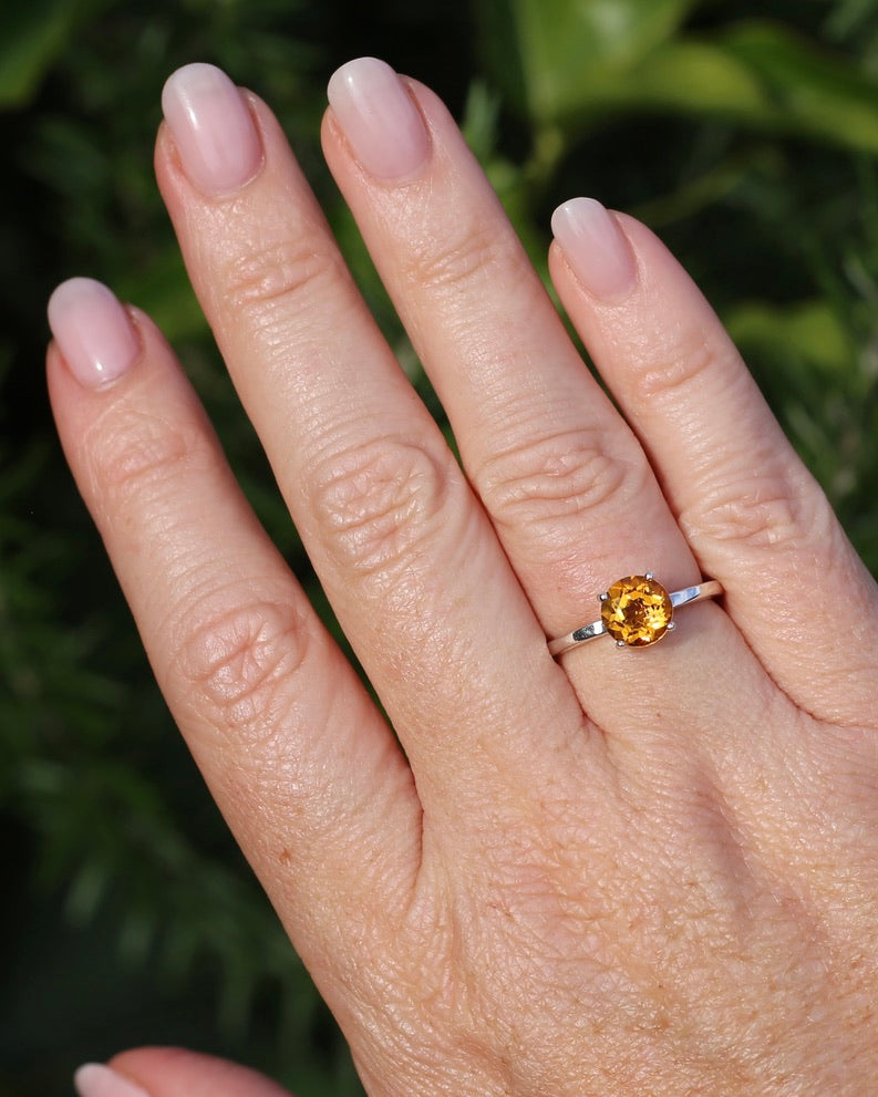 Vibrant Orange Citrine Ring, Sterling Silver, size P or 7.5, 3.1g