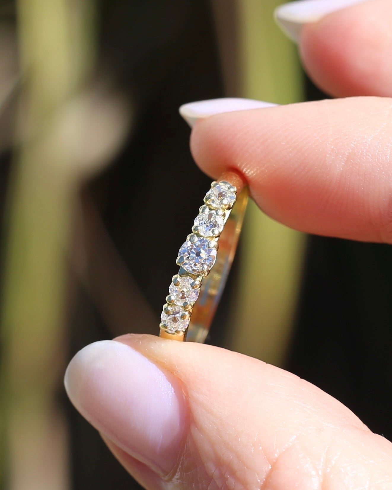 Five Stone Old Cut Diamond Ring approx 0.85ct, Claw Set, 18ct Yellow Gold, size T or 9.5