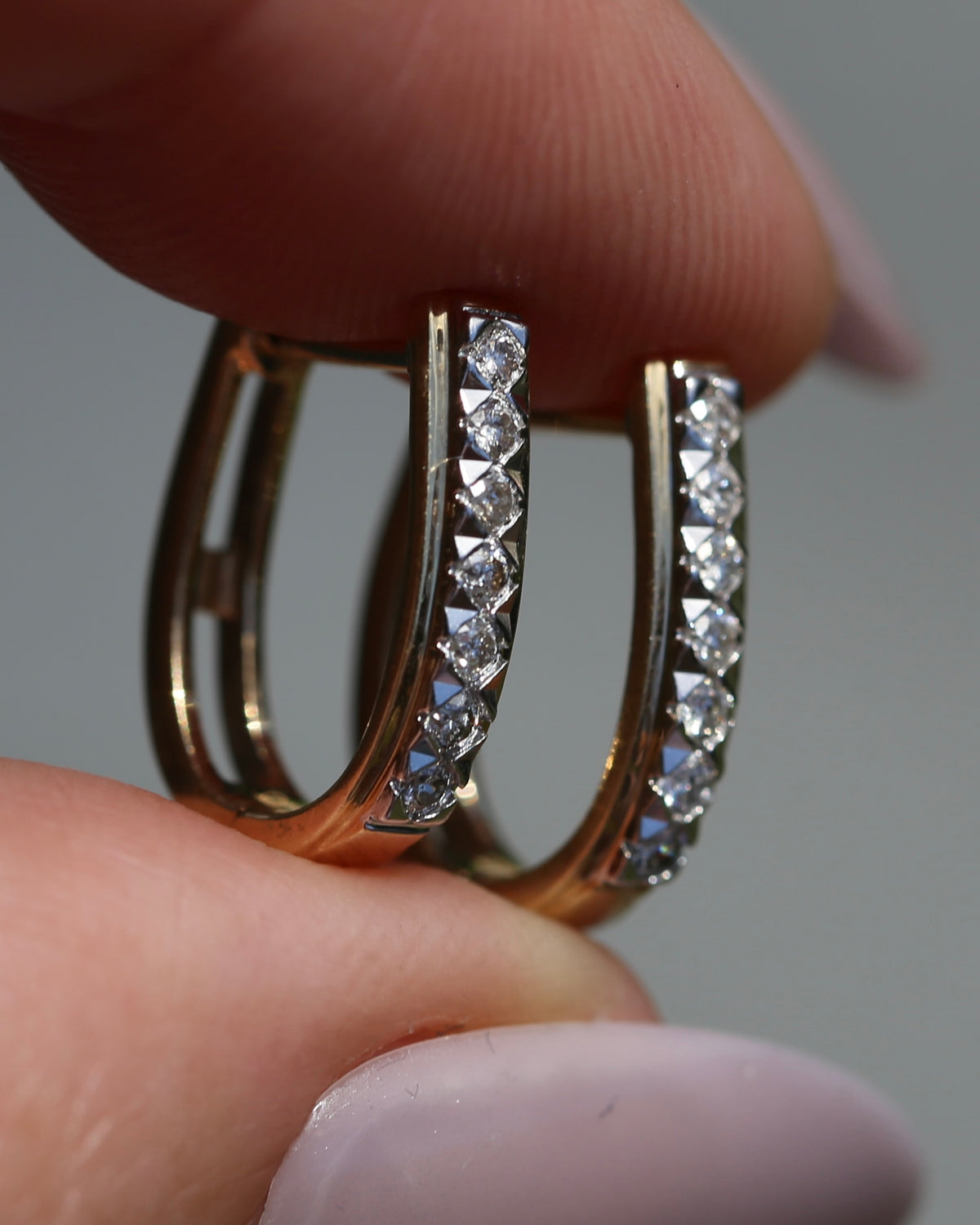 Mixed Metal Natural Diamond Huggies, 10ct Yellow and White Gold, 16 x 3.4mm, 2.45g