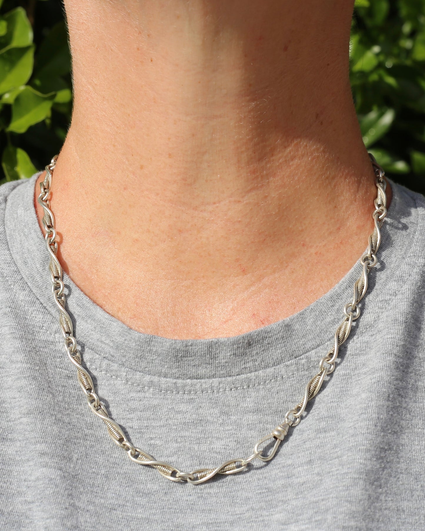 Vintage/ Vintique Fancy Link Single Swivel Albert Clasp Chain, Sterling Silver, 52cm or 20.5 inches, 30.0g
