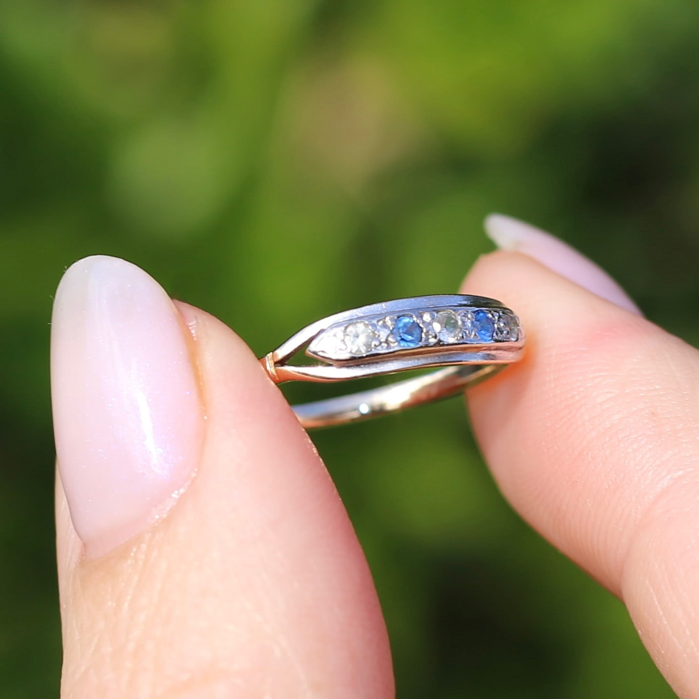 1930s 15ct Gold and Platinum 5 Stone Spinel Ring, 15ct Yellow Gold & Platinum, size M1/2 or 6.5