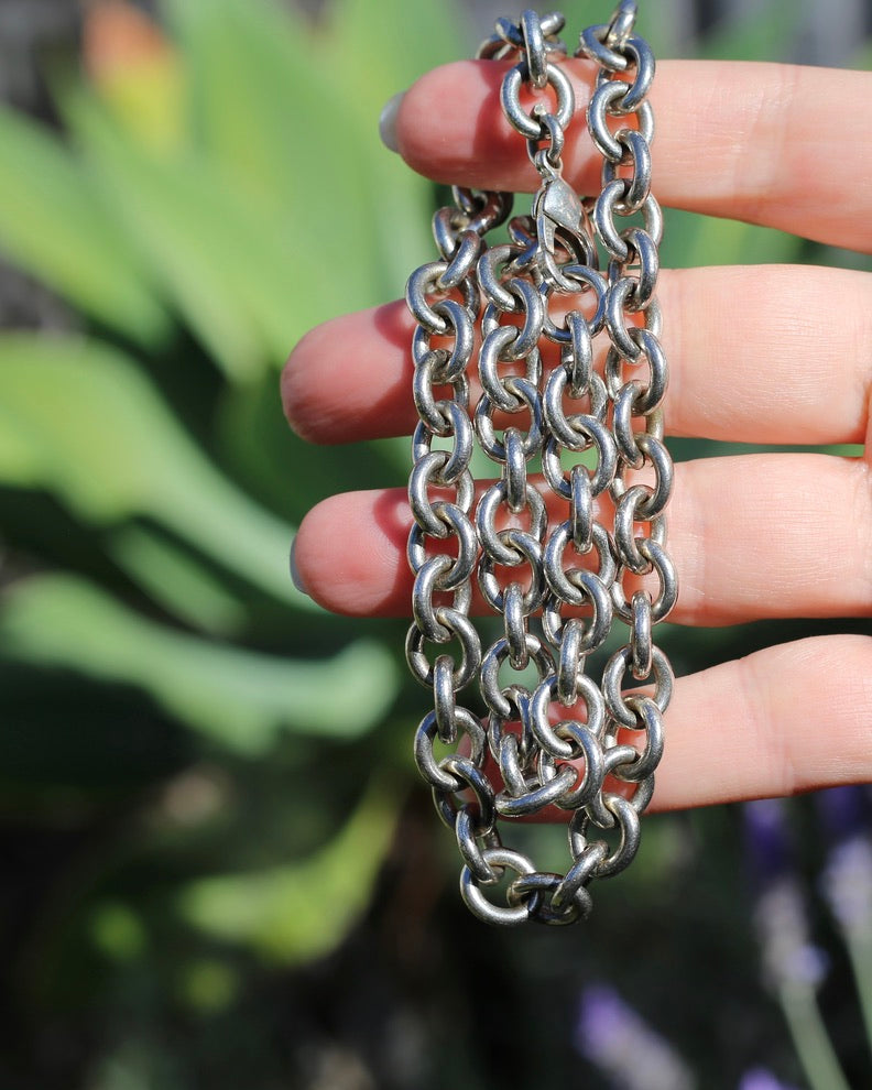 Vintage Chunky Oval Cable Chain with Parrot Clasp, Sterling Silver, 46cm or 18inches, 58.65g