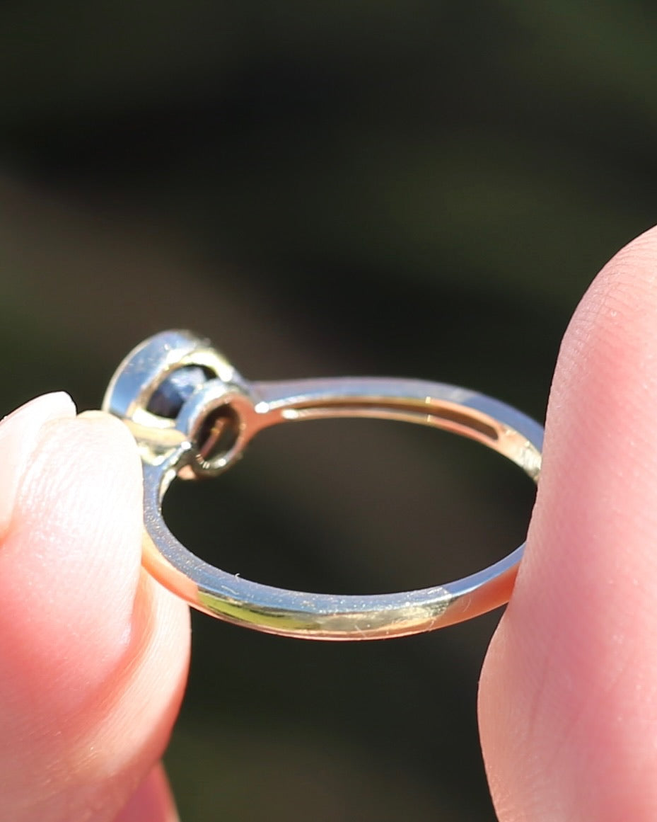 Bezel Set Opaque Navy Sapphire, 9ct Yellow Gold, size O or 7.25