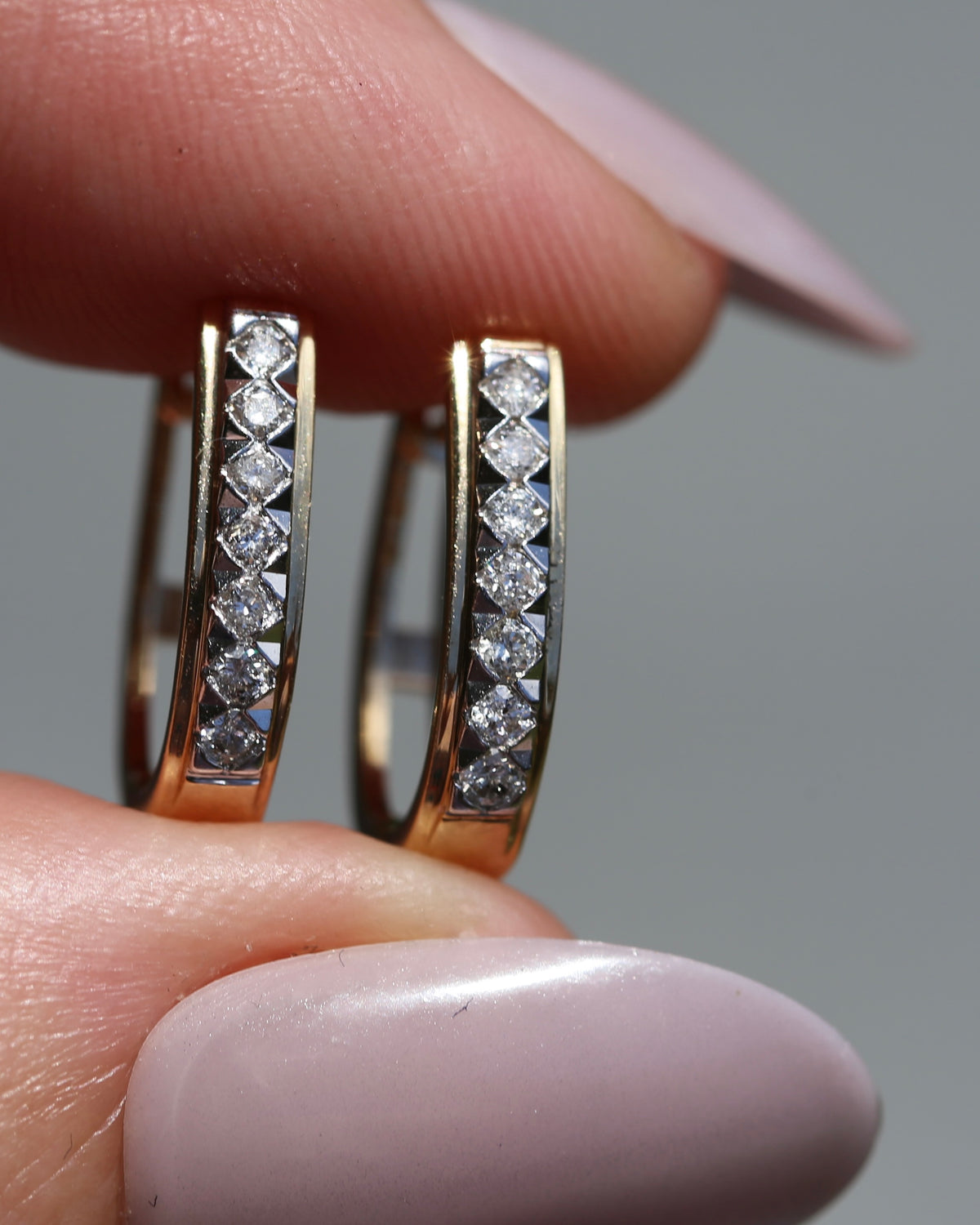 Mixed Metal Natural Diamond Huggies, 10ct Yellow and White Gold, 16 x 3.4mm, 2.45g