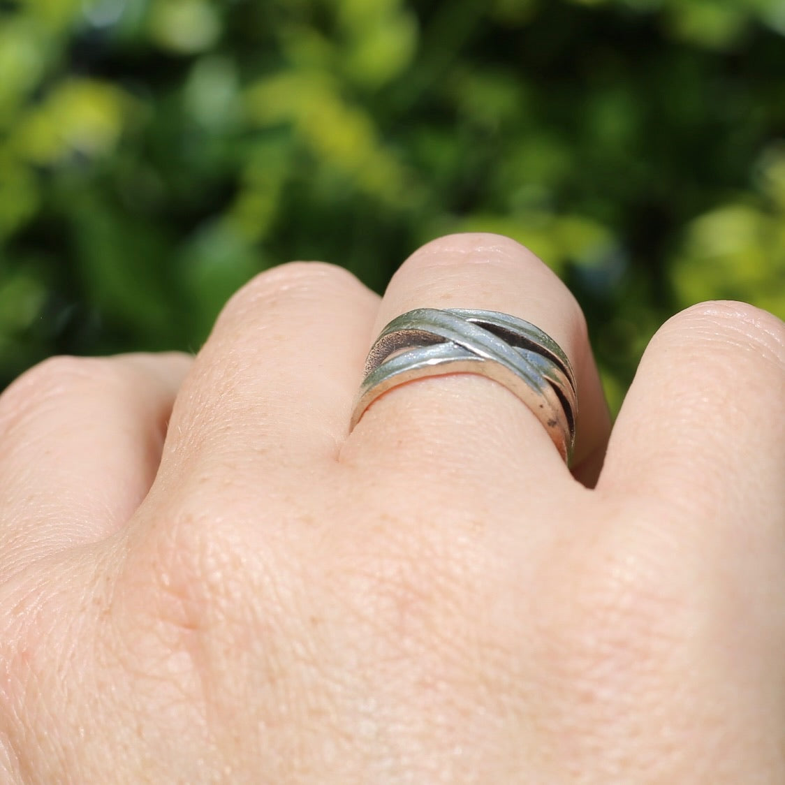 Rustic Silver Ribbon Ring, size P or 7.5 - fits more like an N1/2 or 7 due to width