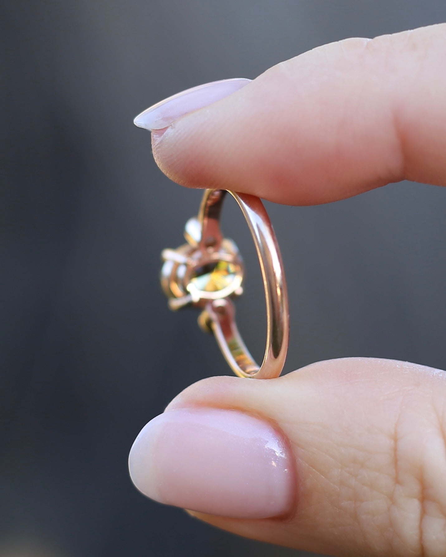 1.57ct Natural Golden Tanzanite Zoisite and Diamond Trilogy Ring, 14ct Rose Gold, size 8.75 or just over R, 3.3g, with valuation