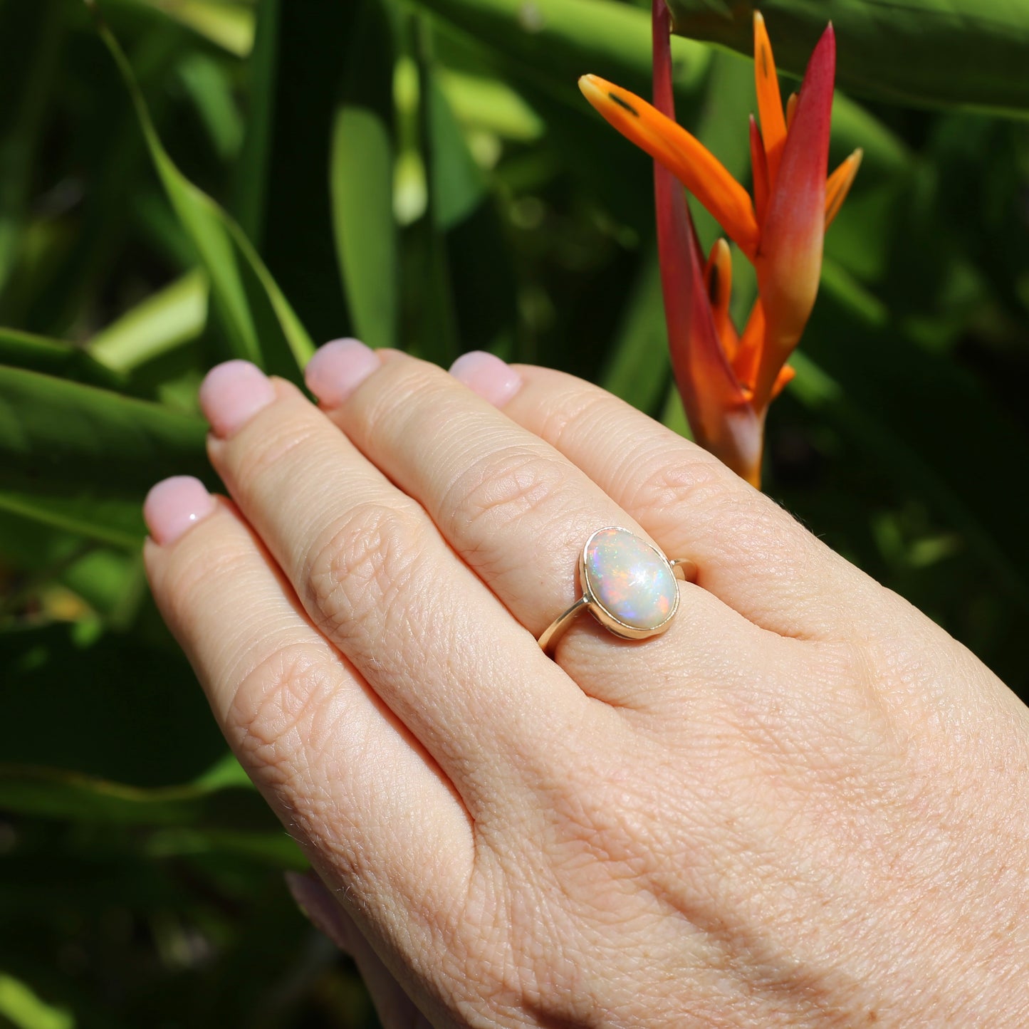 Bezel Set 3.63ct Solid White Opal Ring, 9ct Yellow Gold, Size N1/2 or 7