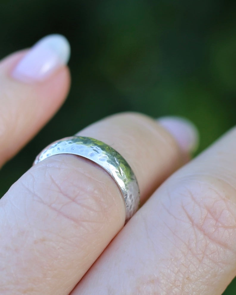 Textured, Hammered Finish Half Round Band, Sterling Silver, size L1/2 or 6 - will fit more like K1/2 or 5.5 due to width, 3.17g