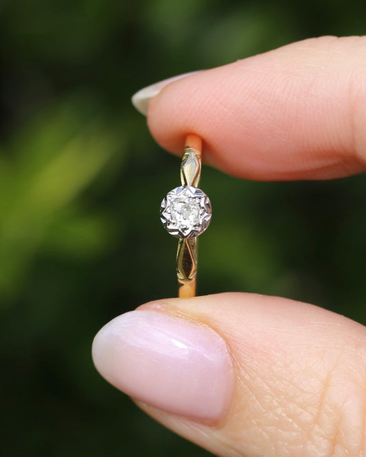 Circa 1930s Old Cut Solitaire, 18ct Yellow Gold and Diamond, size 7 or N1/2
