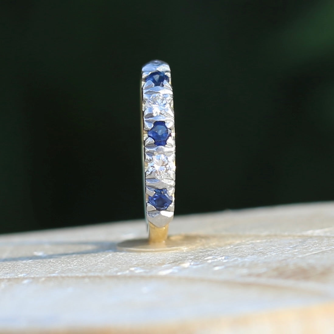 5 Stone Sapphire and Diamond Half Hoop, 18ct White and Yellow Gold, size M or 6.25