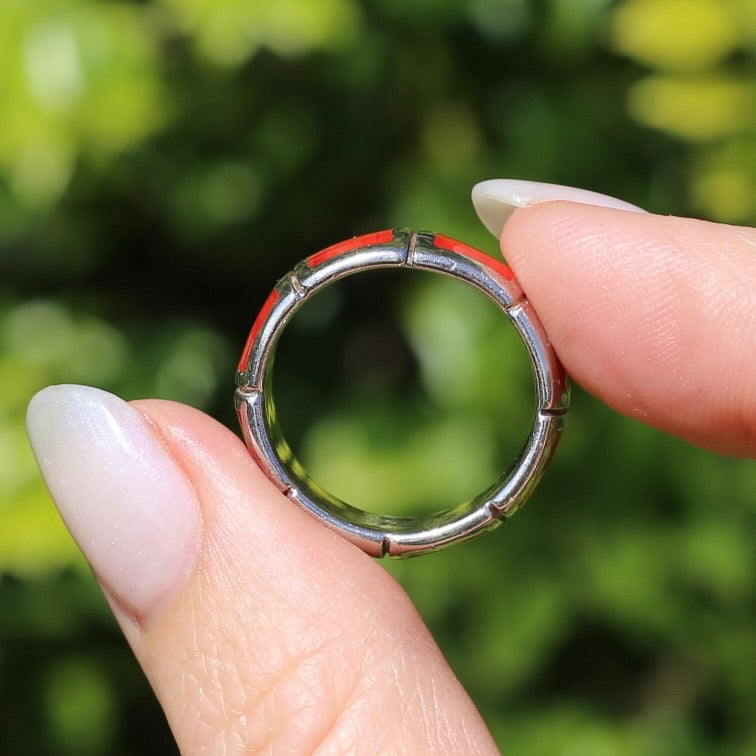 Red Square Resin Silver Ring, Size R1/2 or 8.75 (fits more like a P1/2)