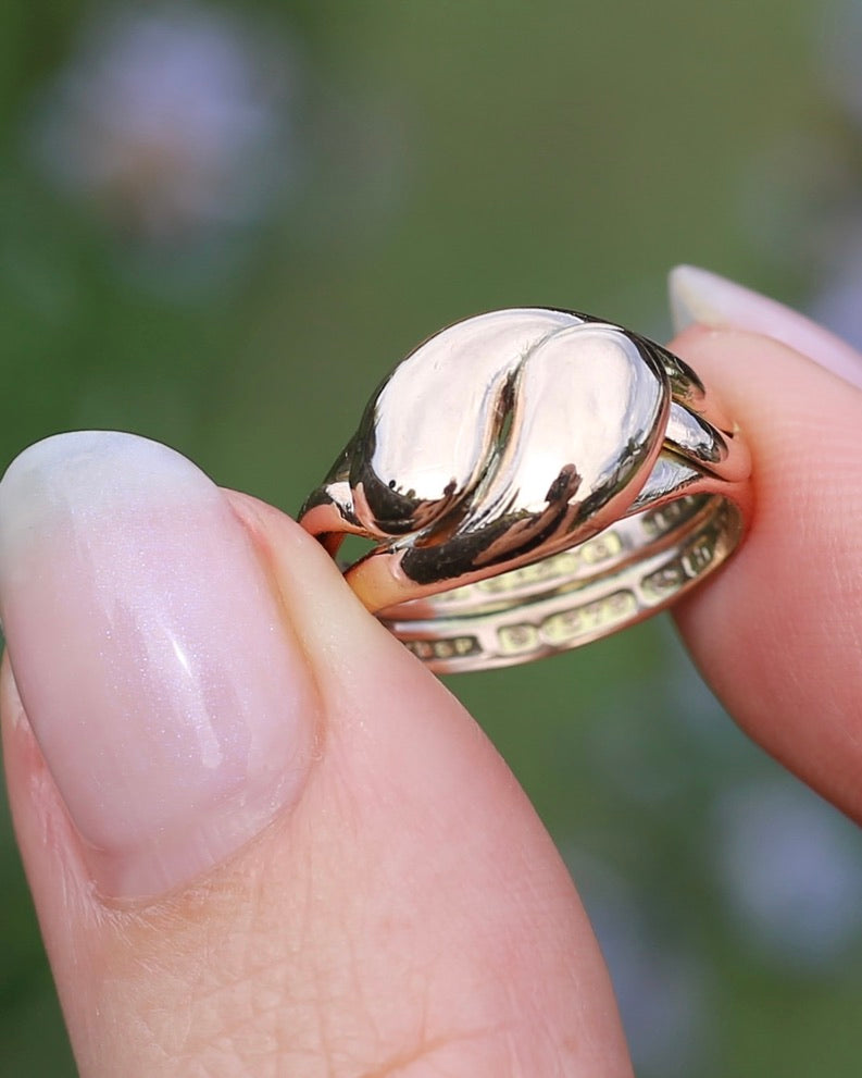 Antique 1907 Birmingham Made Double Snake Ring, 9ct Old Rosey Gold, size I1/2 or 4.5, 3.22g