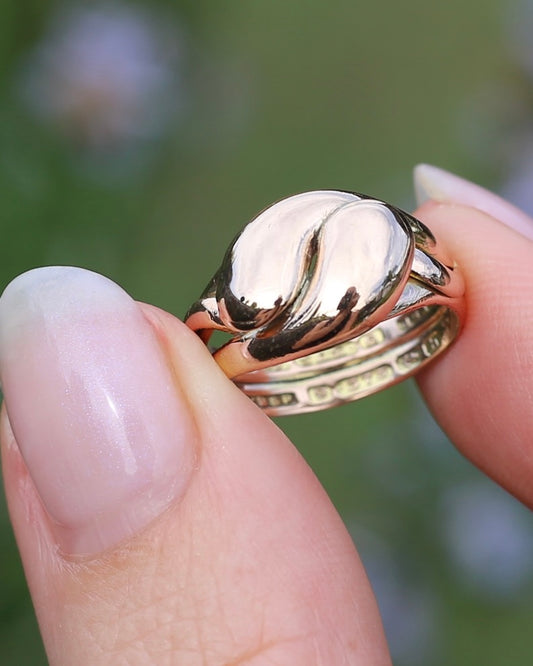 Antique 1907 Birmingham Made Double Snake Ring, 9ct Old Rosey Gold, size I1/2 or 4.5, 3.22g