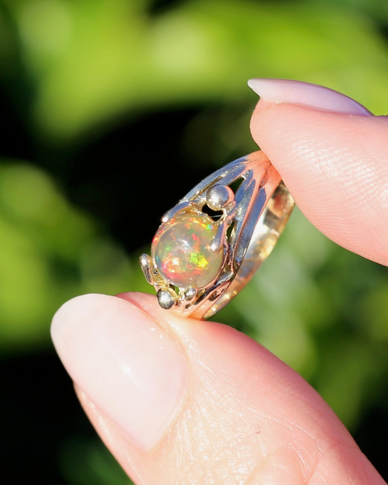 Mexican Opal Cabochon Ring, 14ct Yellow Gold, size 6 or L1/2