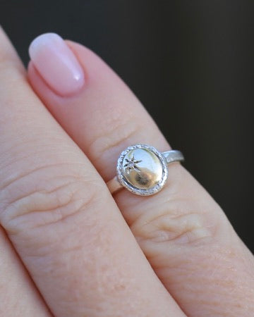 Mixed Metal Diamond Set Signet, 9ct Yellow Gold and Sterling Silver, size D1/2 or 2.25, 1.76g