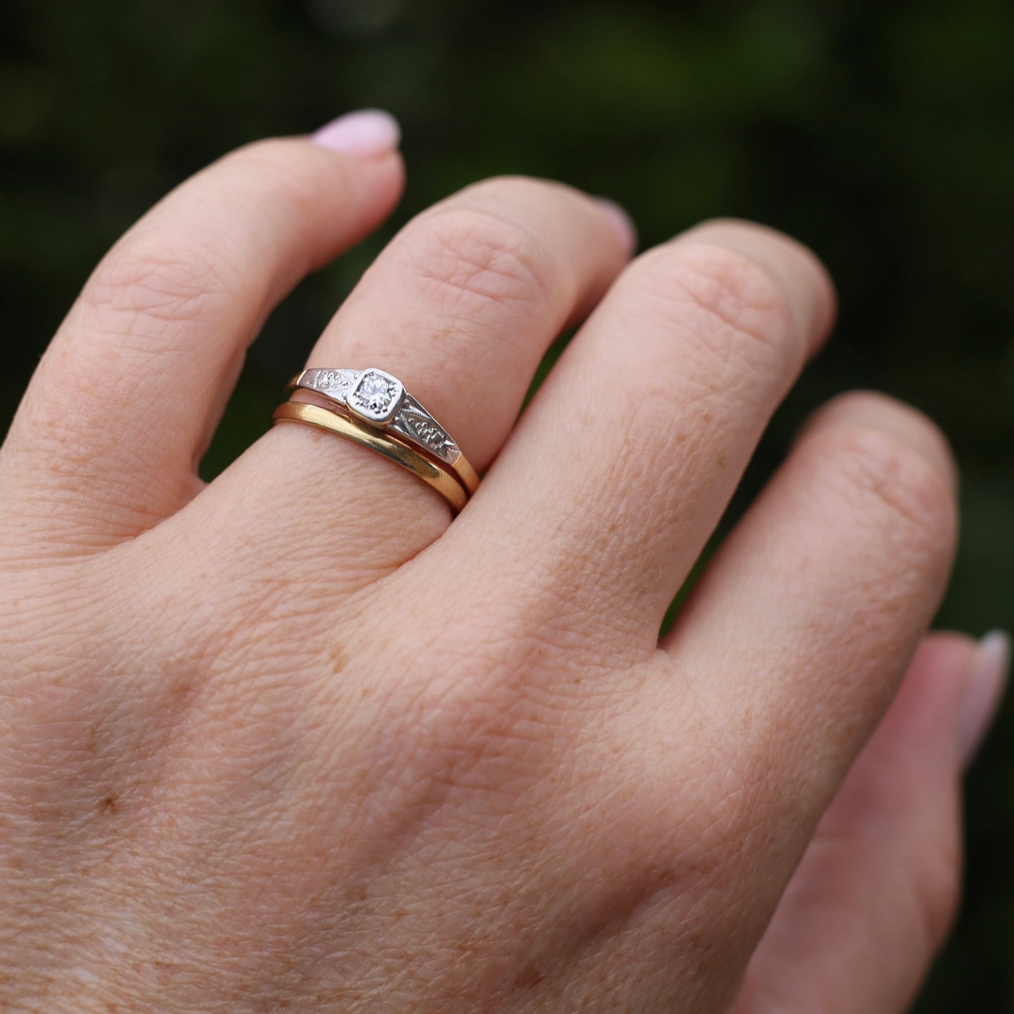 Art Deco 1930s Mixed Metal Transitional Cut Diamond Solitaire, 17.5ct Yellow and White Gold, size O1/2 or 7.5