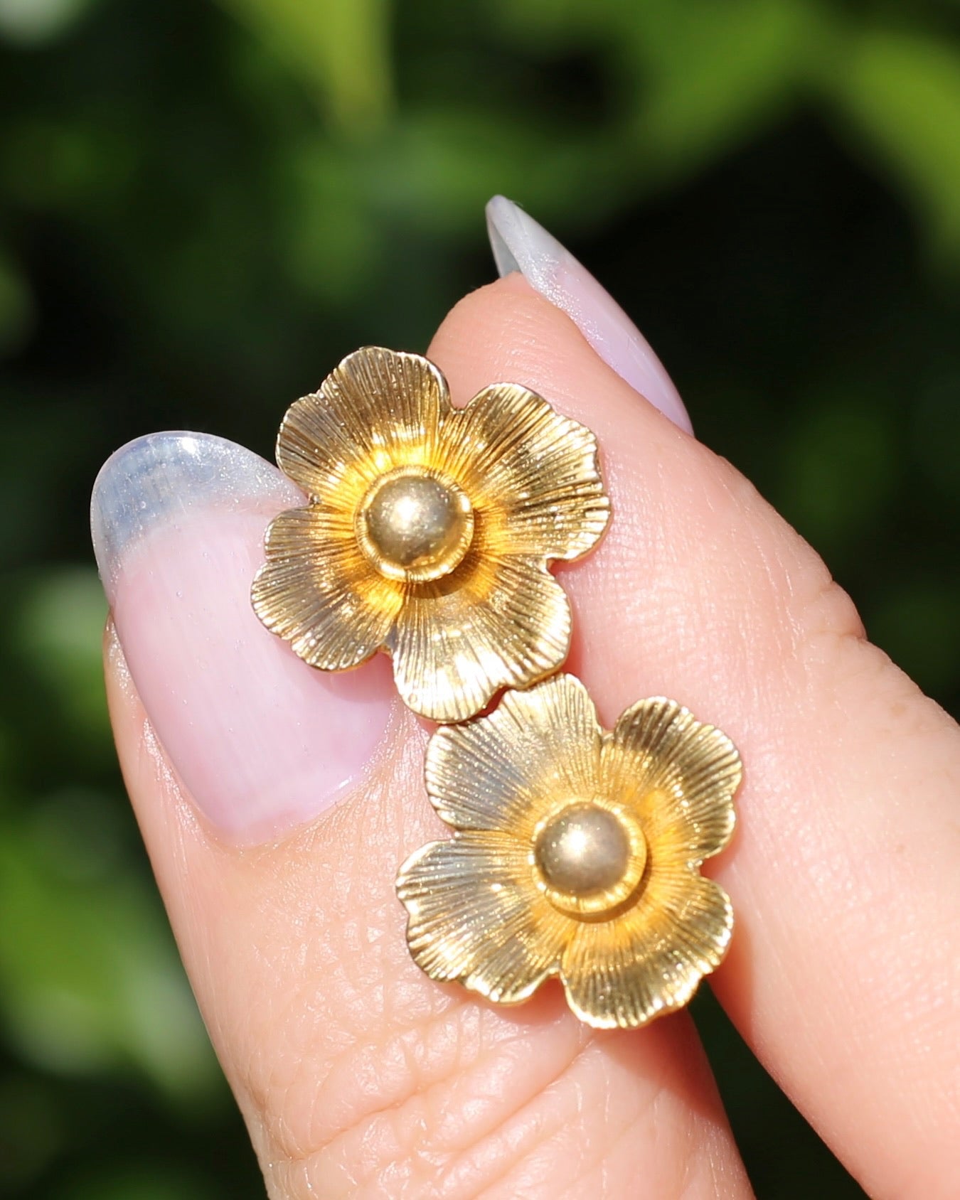 Vintage 1950s Large Floral Earring Studs, 9ct Gold (14K butterflies), Birmingham Made, 3.27g