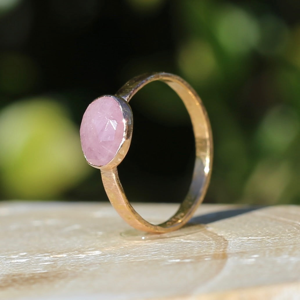 Rose Cut Pink Sapphire Ring, 14ct Rose Gold, size 6 or L1/2