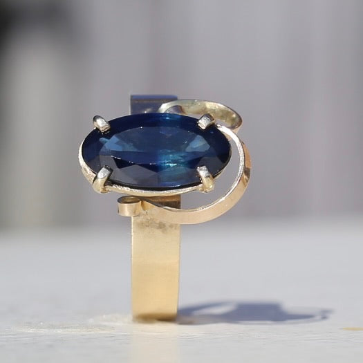 1980s 4ct Australian Parti Sapphire Retro Ring, 9ct Yellow Gold, size X or 11.5 (easily sizeable) with valuation