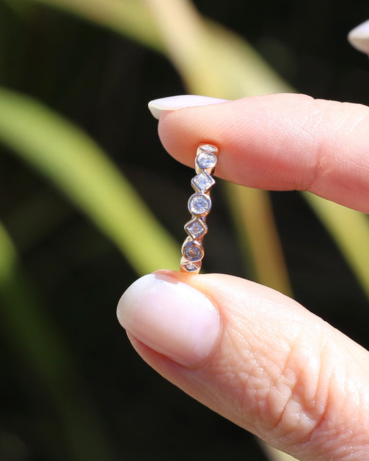 0.25ct 7 Stone Natural Diamond Bezel Set Round and Geometric Rose Gold Stacker, 10ct Rose Gold, size O or 7.25