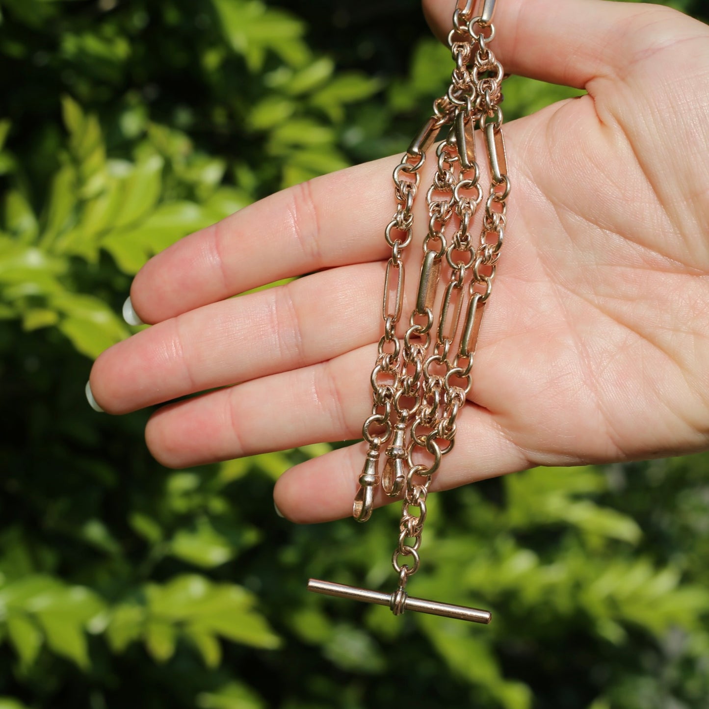 Antique - likely Victorian - Fancy Link 9ct Rosey Gold Double Watch Chain with Fob, 21inches, 41.25g