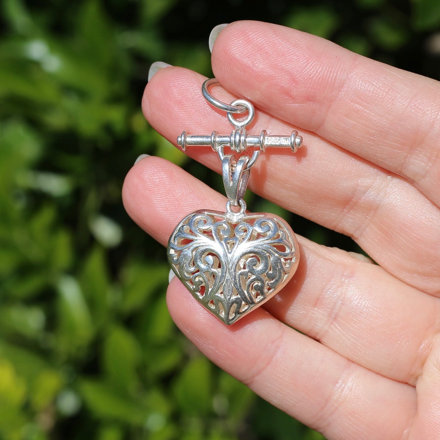 Modern Filigree Heart Fob with T-bar, 7.79g