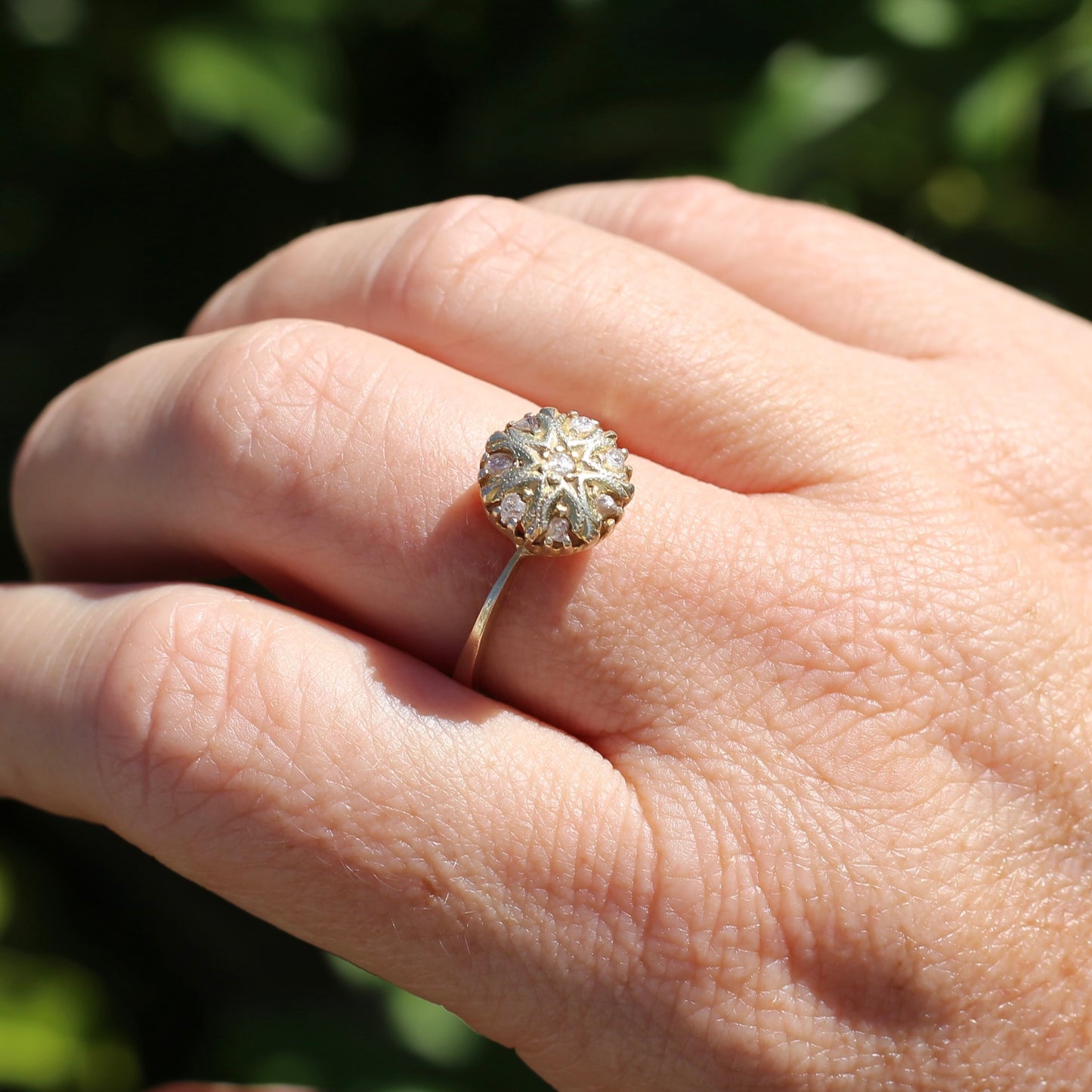 Rustic Handmade Likely Victorian Rose and Table Cut Diamond & Quartz Ring, approx 12ct Yellow Gold, size T or 9.5