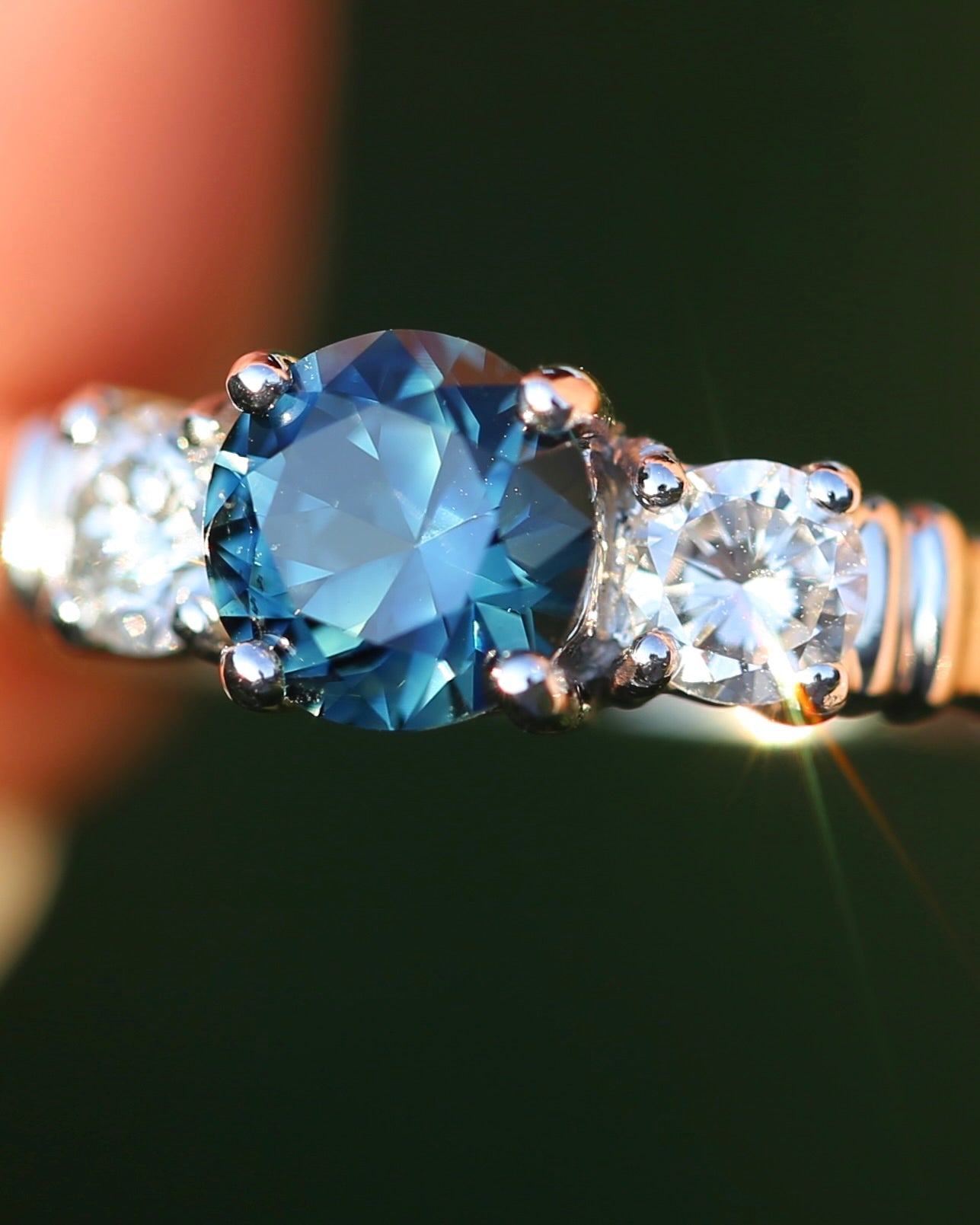 Unheated Eye Clean Parti Sapphire and Natural Diamond Trilogy, 9ct White Gold, size O1/2 or 7.5, 3.01g, with valuation