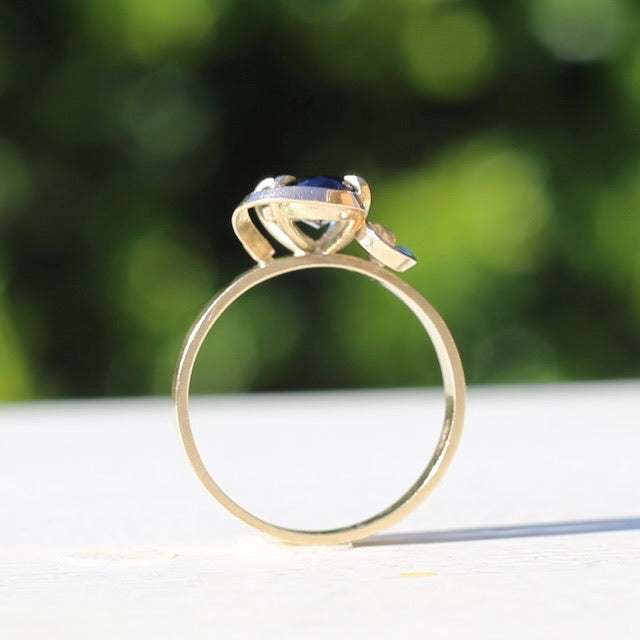 1980s 4ct Australian Parti Sapphire Retro Ring, 9ct Yellow Gold, size X or 11.5 (easily sizeable) with valuation