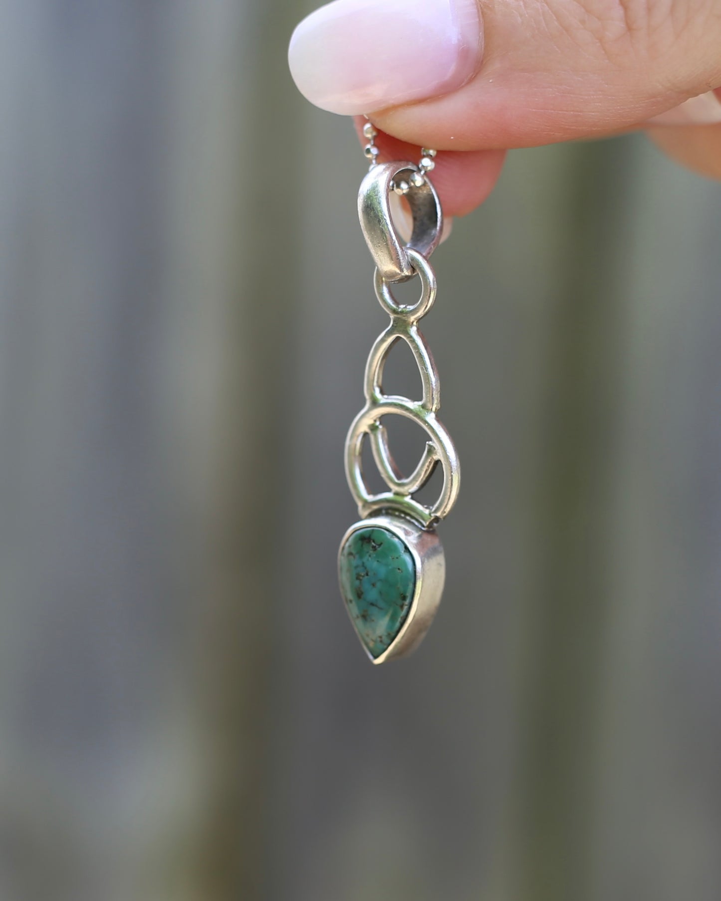 Natural Turquoise and Celtic Inspired Pendant, Sterling Silver, 4.8g