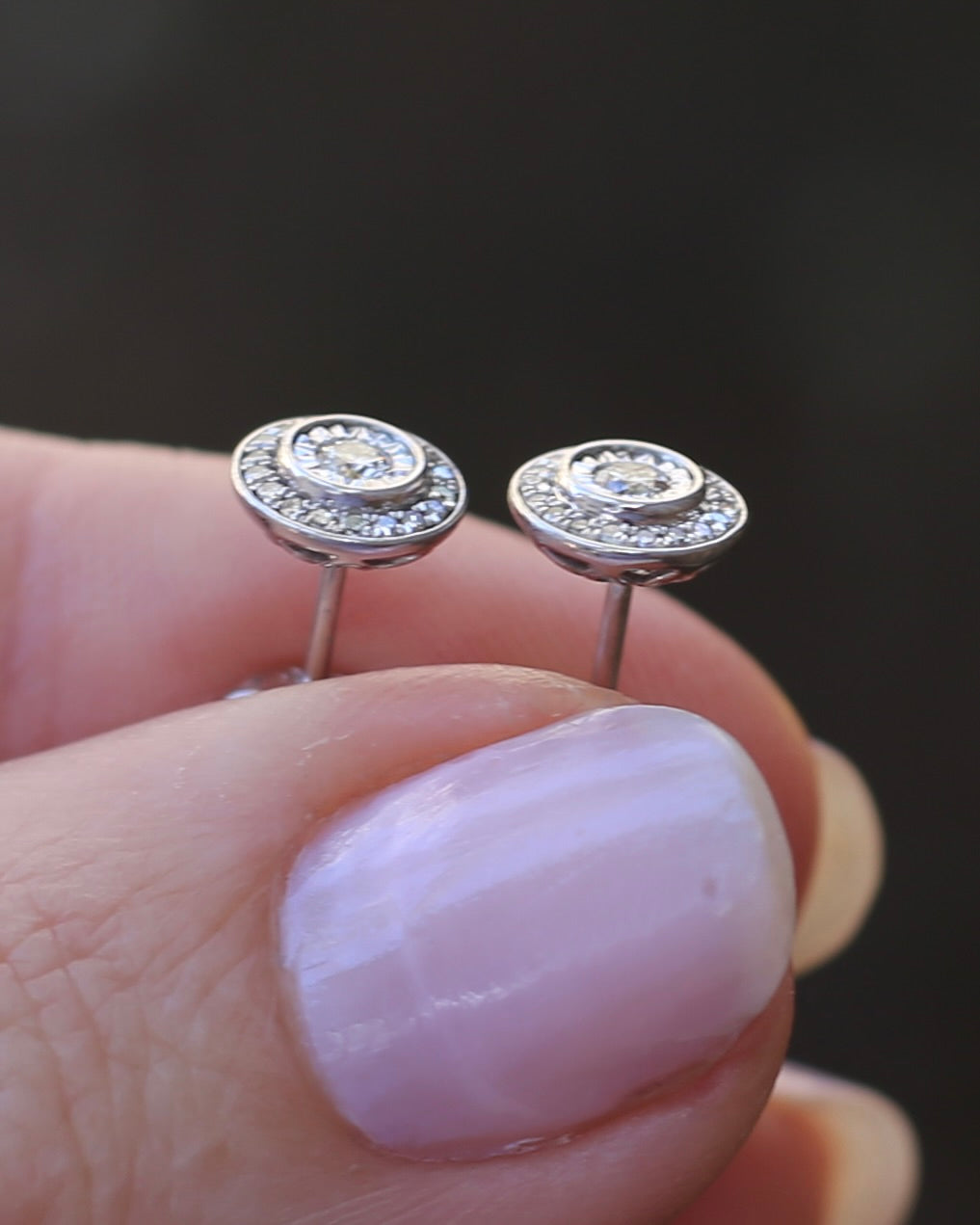 Natural Diamond Cluster Target Studs, 9ct White Gold, 7.5mm wide, 1.38g