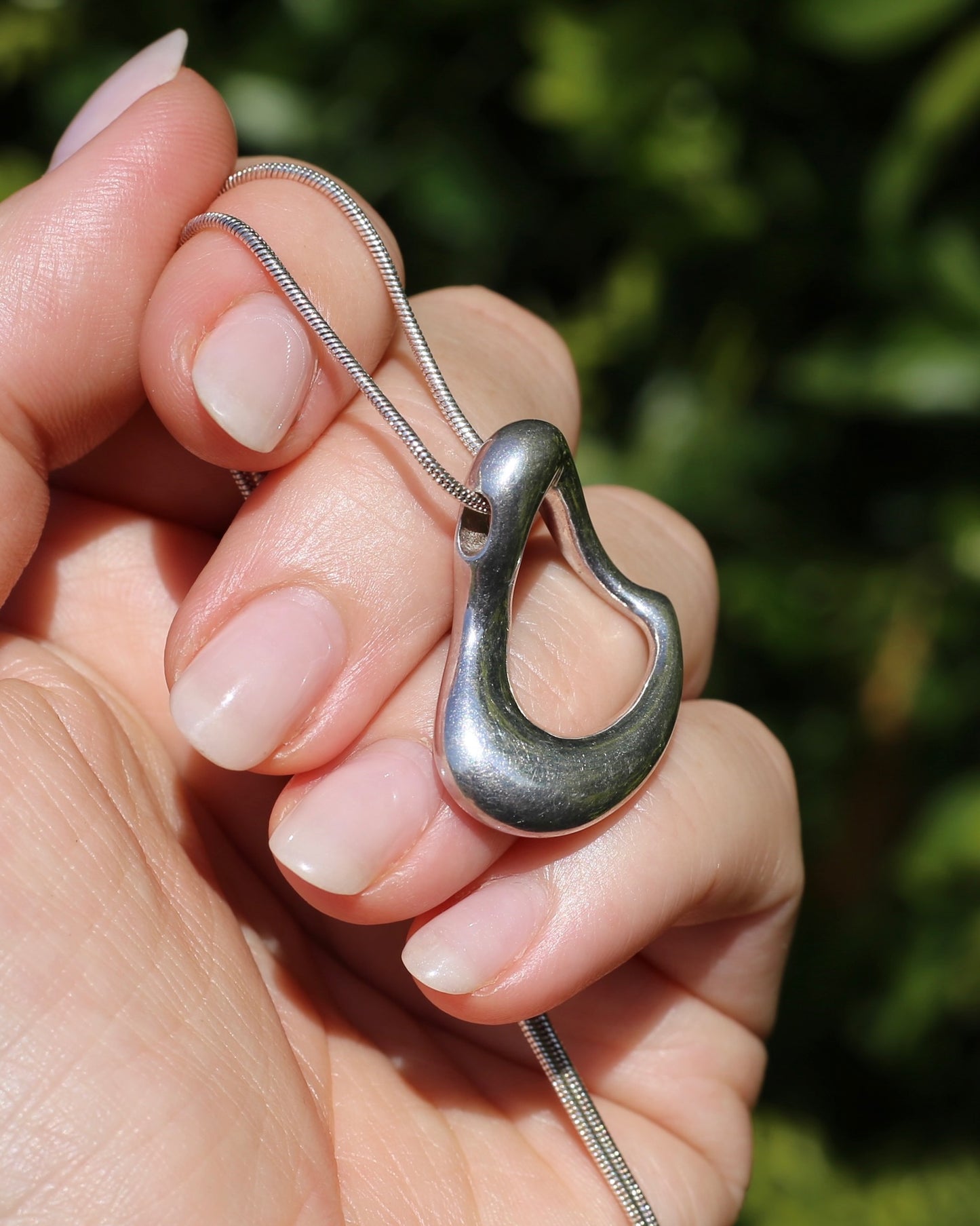 Chunky Heart Slider Pendant on Silver Snake Chain, 16.28g