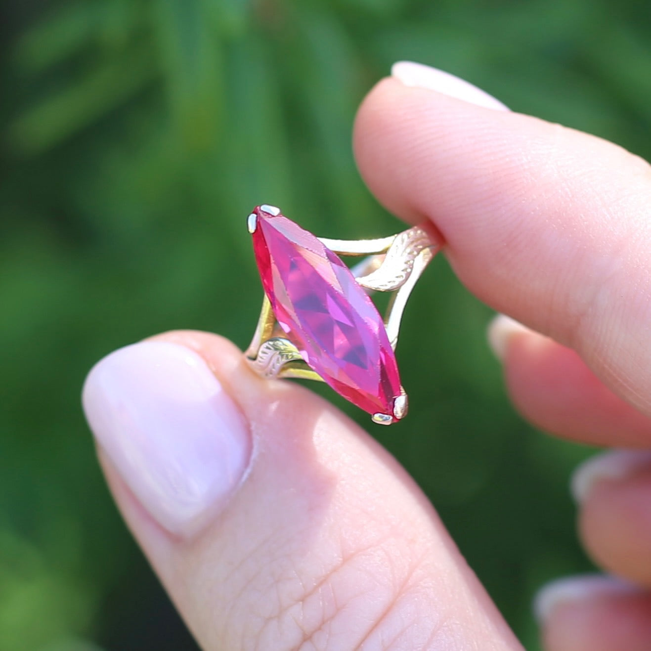 Mid Century Russian Synthetic Ruby Ring, 14ct Rosey Gold, size L1/2 or 6