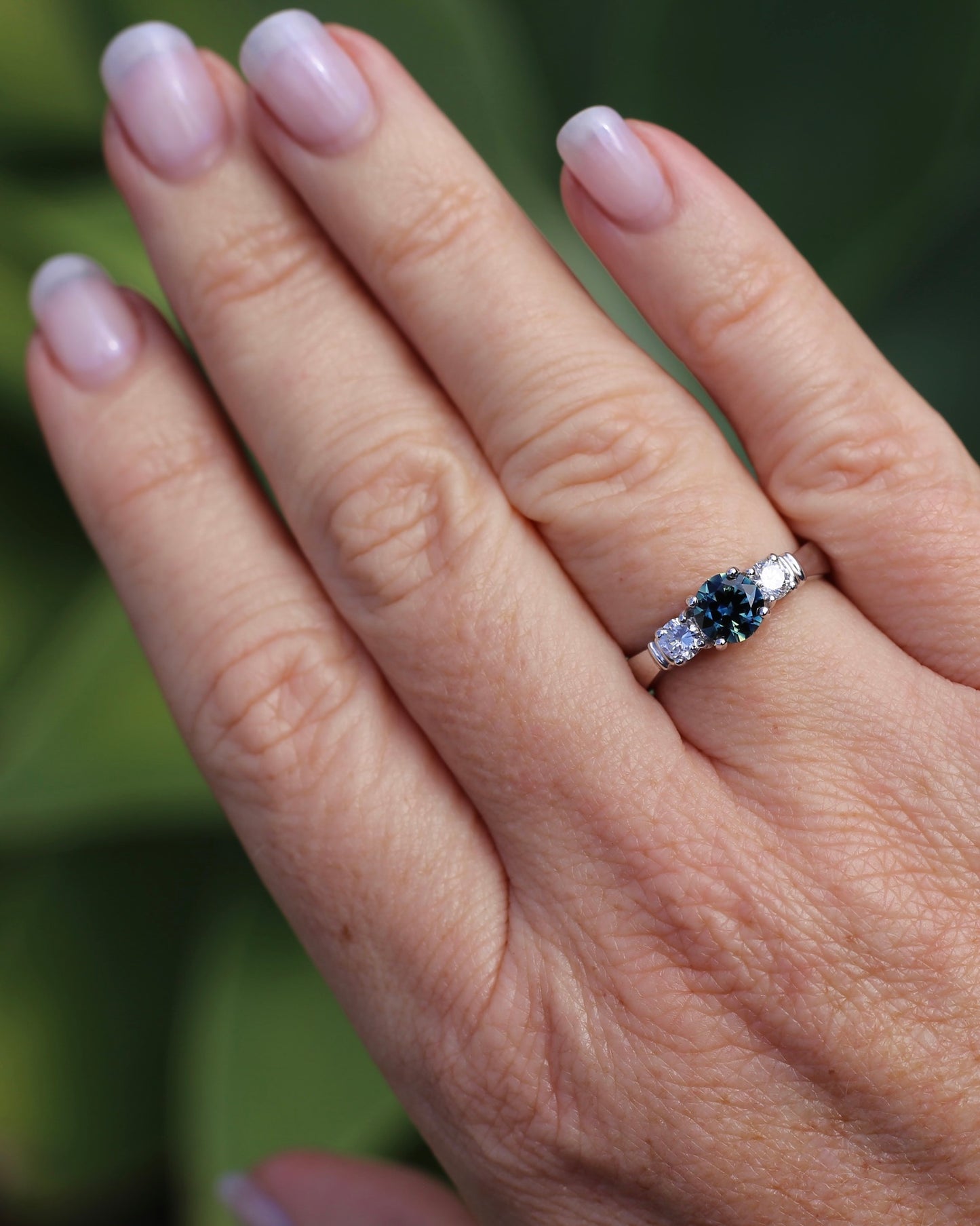 Unheated Eye Clean Parti Sapphire and Natural Diamond Trilogy, 9ct White Gold, size O1/2 or 7.5, 3.01g, with valuation