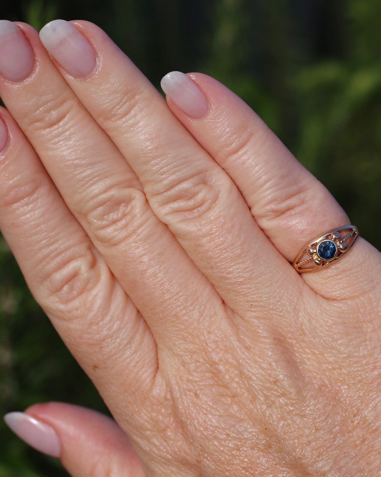 Bezel Set Blue Sapphire in Rose Gold Ring, 9ct Rose Gold, size K or 5.5, 2.30g